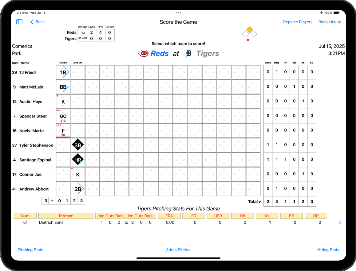 Screenshot of ScoreKeep Baseball Scoring App